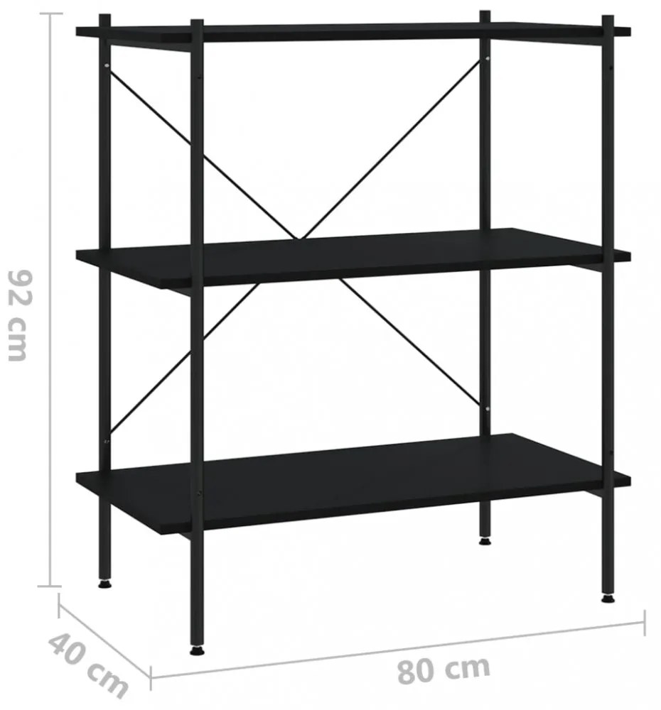 fekete 3 szintes polcrendszer 80x40x92 cm