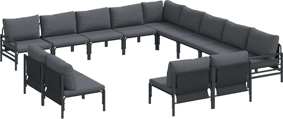 vidaXL Kerti Kanapé Szett párnával 13 pcs Fekete Acél