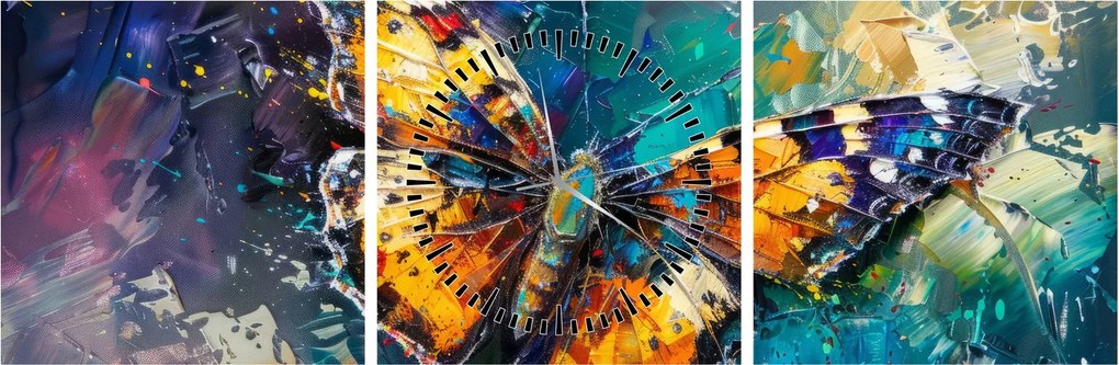 Kép - Pillangó, olajfestmény (órával) (90x30 cm)