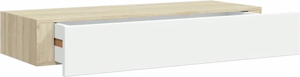 vidaXL falra szerelhető fiókos polc tölgyfa és fehér színben 60 x 23,5 x 10 cm MDF