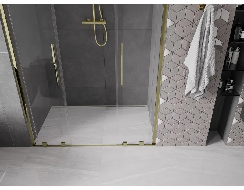 Mexen Velar Duo, nyitható tolóajtó 150x200 cm, 8mm átlátszó üveg, arany fényes, 871-150-000-02-50
