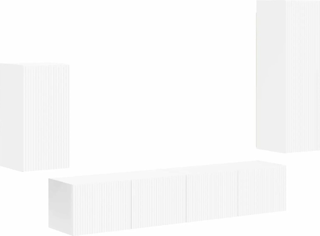 vidaXL TV szekrény garnitúra Falra szerelhető 4 pcs Fehér Faanyag