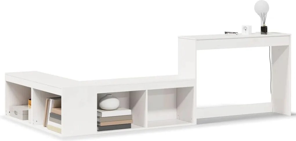 vidaXL fehér tömör fenyőfa éjjeliszekrény íróasztallal 232x112x75 cm