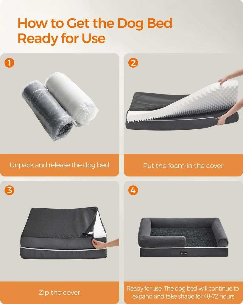 Ortopéd kutyafekhely levehető, mosható huzattal, csúszásmentes aljjal