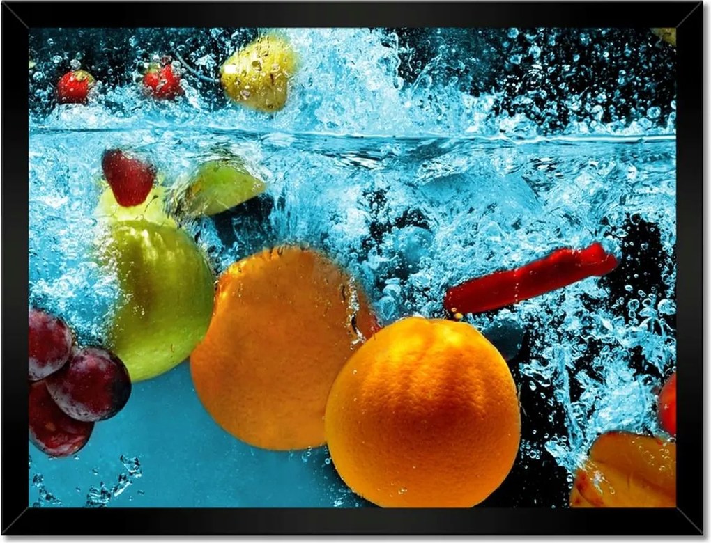 Poszter keretben 40x30 Kék csobbanás gyümölcsökkel