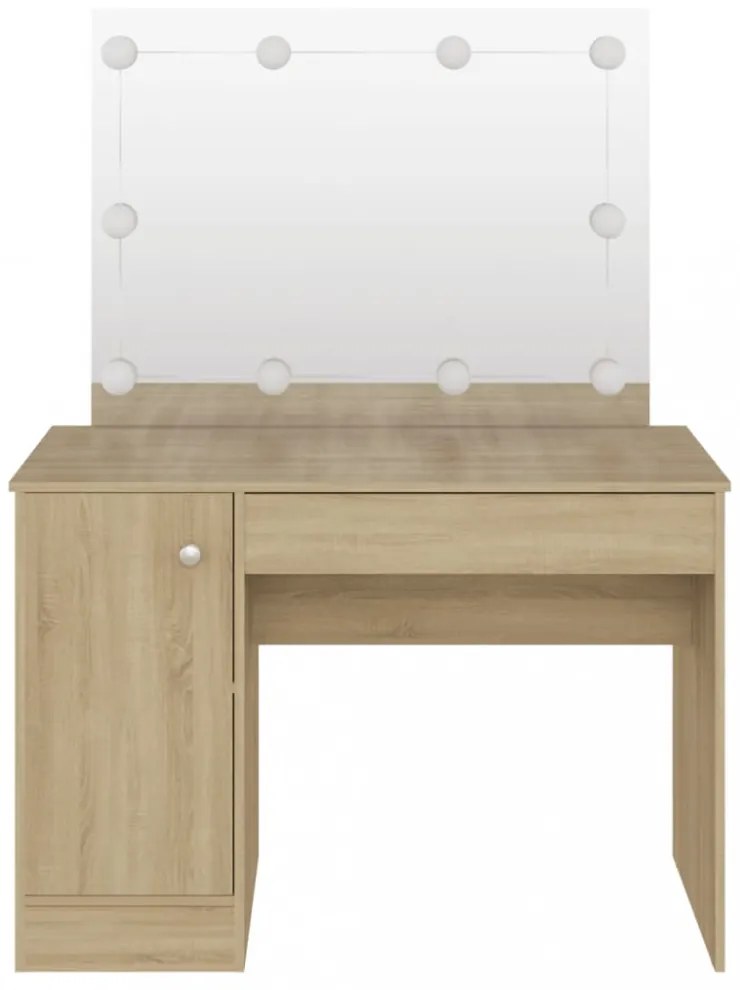 tölgyszínű LED-es MDF sminkasztal 110 x 55 x 145 cm