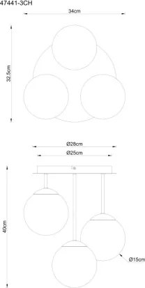 Globo 47441-3CH Mennyezeti lámpa, matt pezsgő színű fém, fehér üveggolyók, ø: 340mm, M: 400mm, 3x E14 LED 25W 230V izzók nélkül