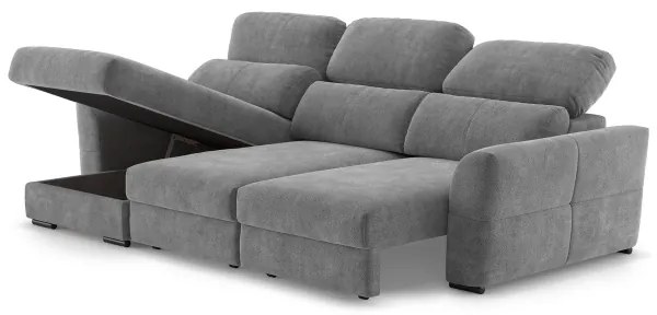 Univerzális ággyá nyitható háromszemélyes sarokkanapé tárolóval TRENTO szürke