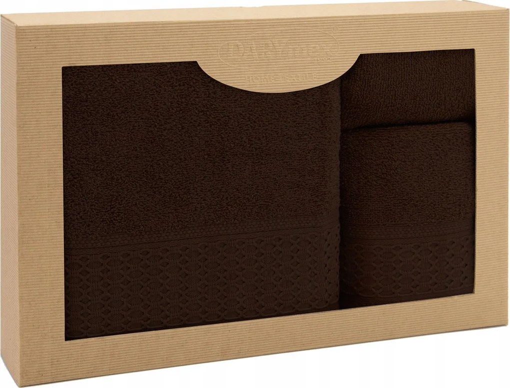 Solano törölköző szett, 3 darabos, sötétbarna, díszdobozban