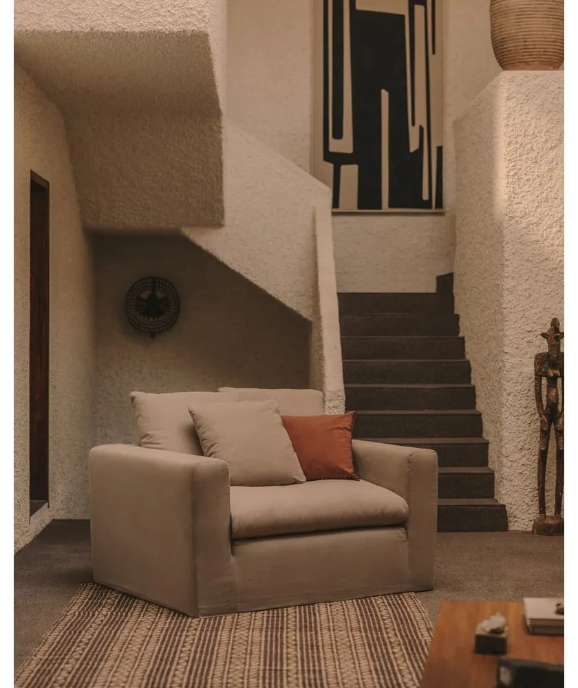 Antracitszürke len fotel Nora – Kave Home