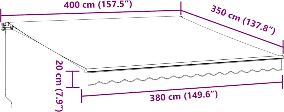 Antracitszürke és fehér kézzel kihúzható napellenző 400x350 cm