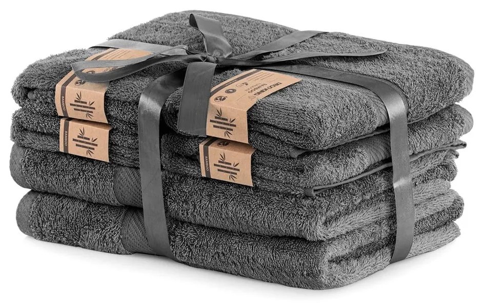 Bamby Charcoal szett 2 db sötétszürke fürdőlepedővel és 4 db törölközővel - DecoKing