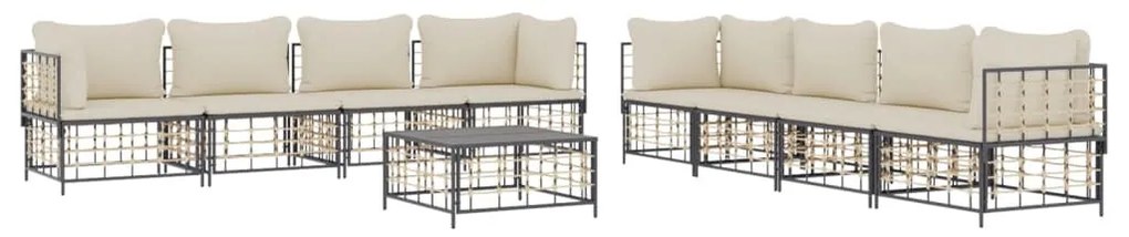 9 részes antracitszürke polyrattan kerti ülőgarnitúra párnákkal