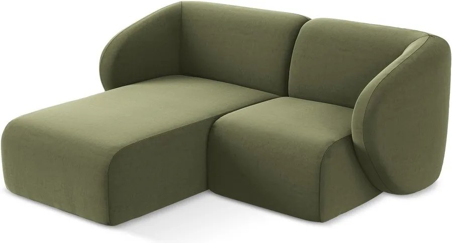 Zöld bársony sarokkanapé (bal oldali-heverő résszel) Lani – Makamii