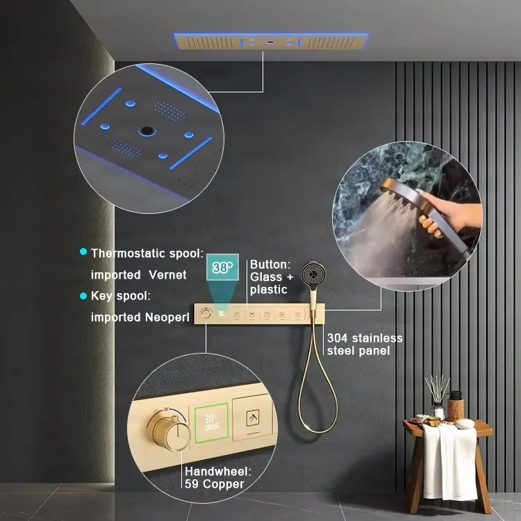 Falba süllyesztett zuhanyrendszer ELITE EDITION BCS1045, 6 funkcióval, LED-világítással, termosztáttal és többféle felülettel — Gunmetal szürke —…
