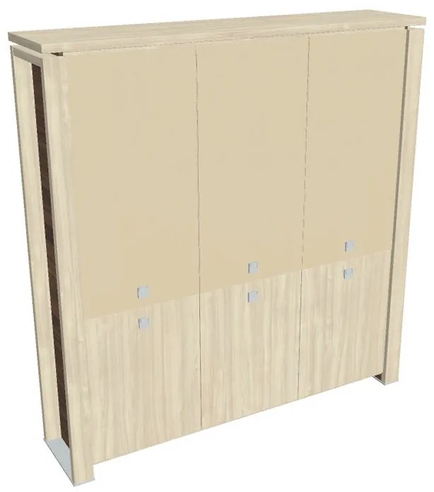 Verno+ magas szekrény 200 x 46 x 210 cm, kombinált ajtó, akác / vanília