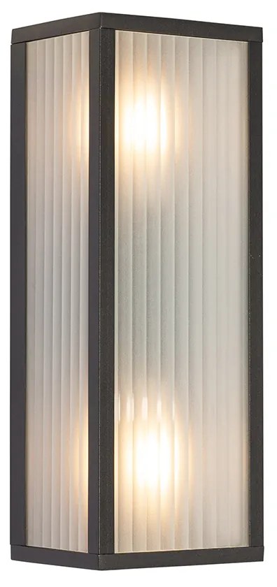 Okos kültéri fali lámpa fekete bordázott üveggel, 2 Wifi A60-as izzóval - Charlois