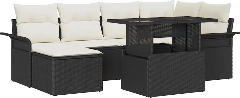 vidaXL Kerti Kanapé Szett párnával 7 pcs Fekete Poli rattan