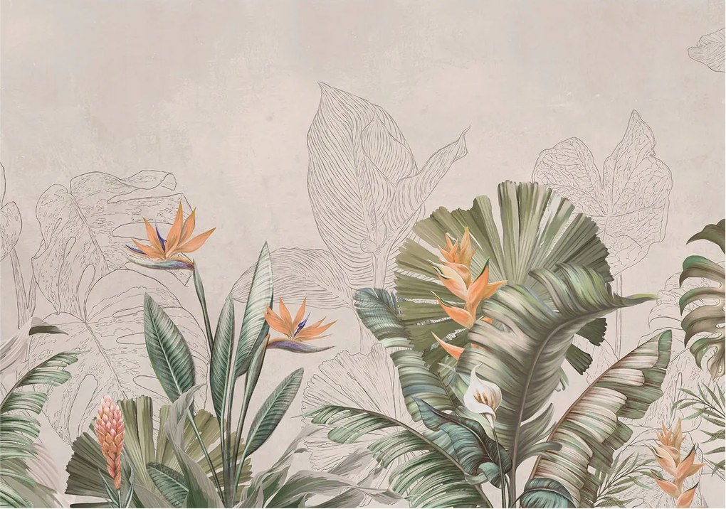 Flizelin Fali tapéta Prémium Trópusi virágok 208x146 Ragasztó