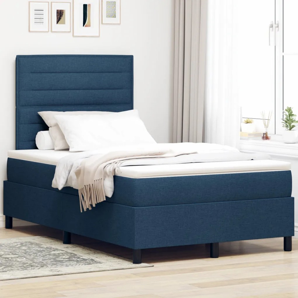 Box Spring Ágy Mattal Kék Kicsi Dupla Szövet
