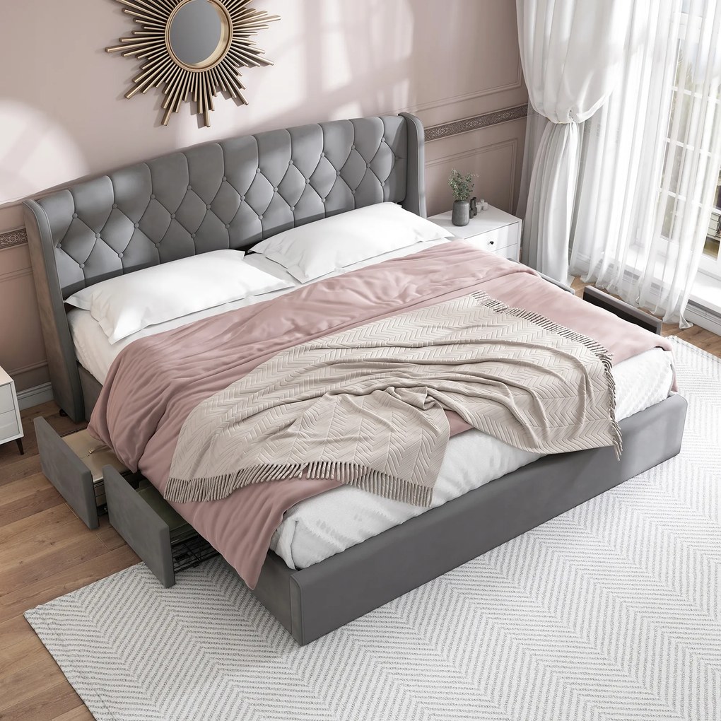 Kárpitozott franciaágy 4 fém fiókkal 180 x 200 cm