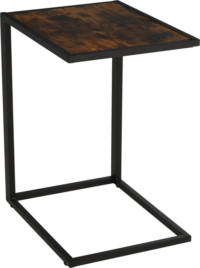 HOMCOM C-Shape Oldaltábla Kávétáblá Laptopasztal a Hálószobába és Nappaliba Kis Területre Fémvázzal Ipari Stílusban Rusztikus Barna 40,6 x 50,8 x 64,2