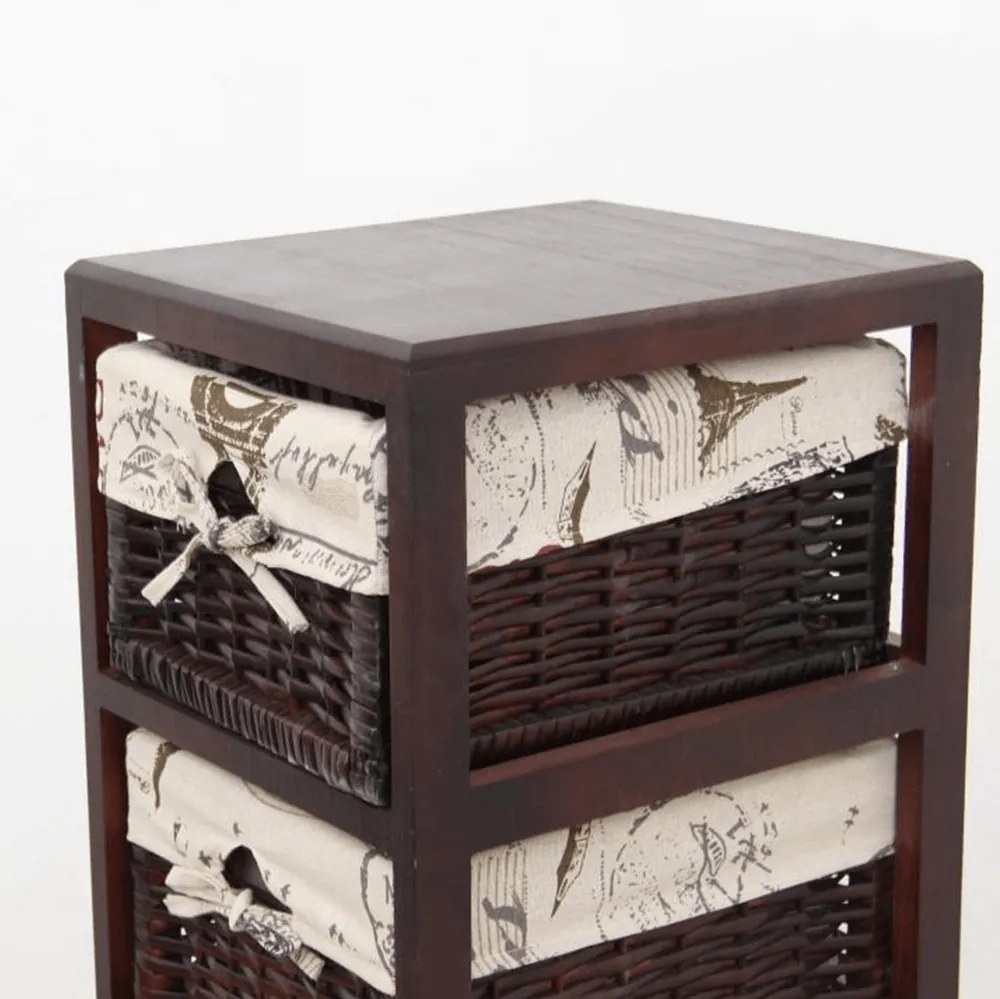 Komód, 3 fonott kosár, sötétbarna/bézs, ELI 1