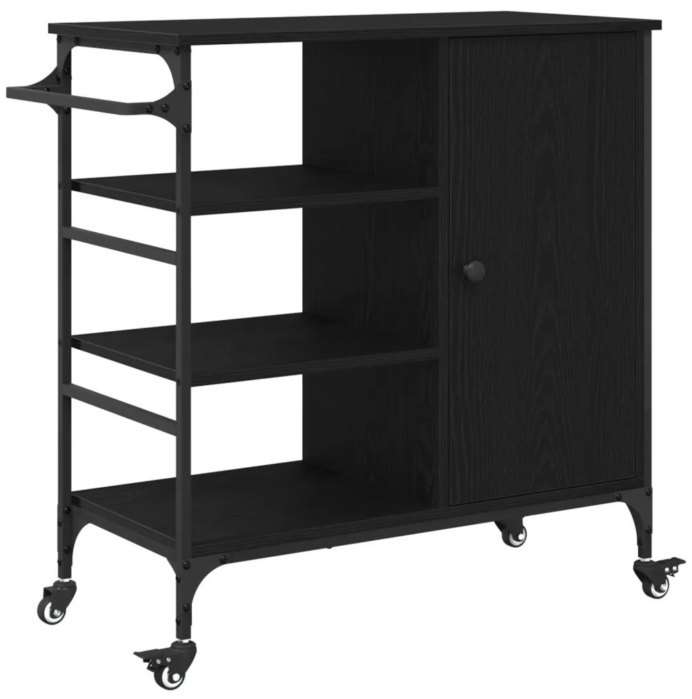 Konyhai Kocsi Fekete Tölgy 87.5x38.5x84.5 cm Szerelt Fa
