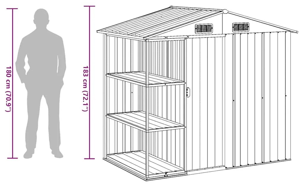 zöld vas kerti fészer állvánnyal 205 x 130 x 183 cm