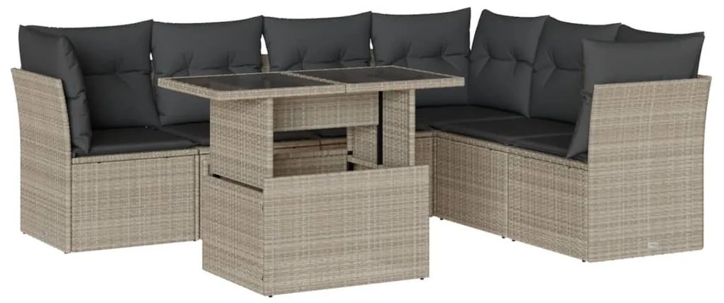 7 részes világosszürke polyrattan kerti ülőgarnitúra párnákkal