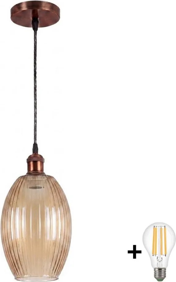 BRILAGI-LED Kábeles függőlámpa R GLASS 1xE27/60W/230V átm. 17 cm rézszínű/füstös bézs