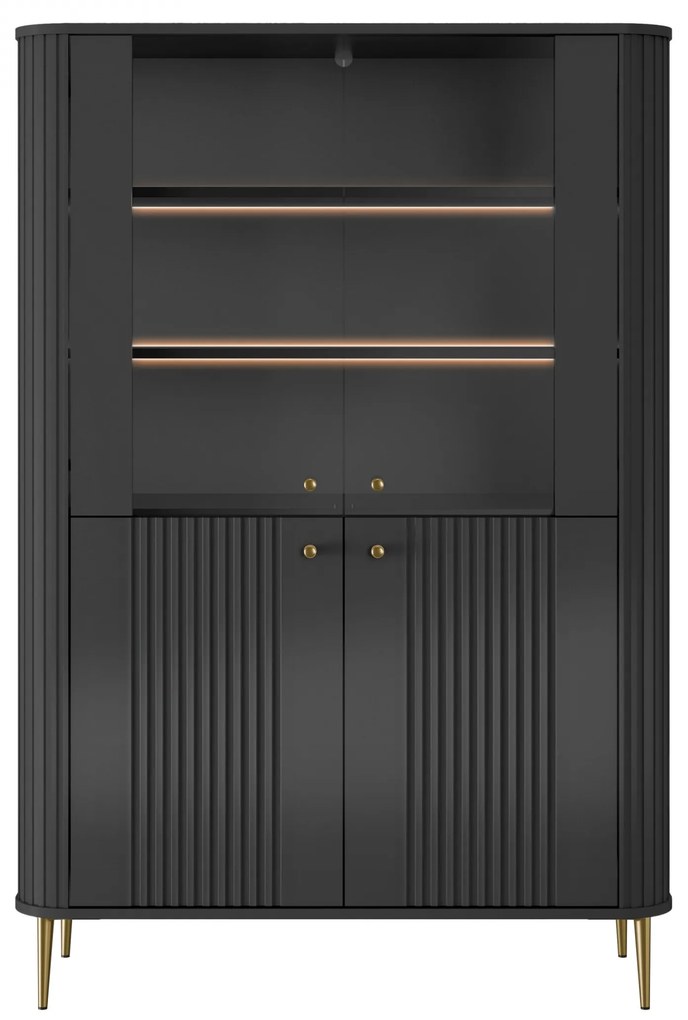 Vesper vitrin 103 cm - fekete / arany lábak