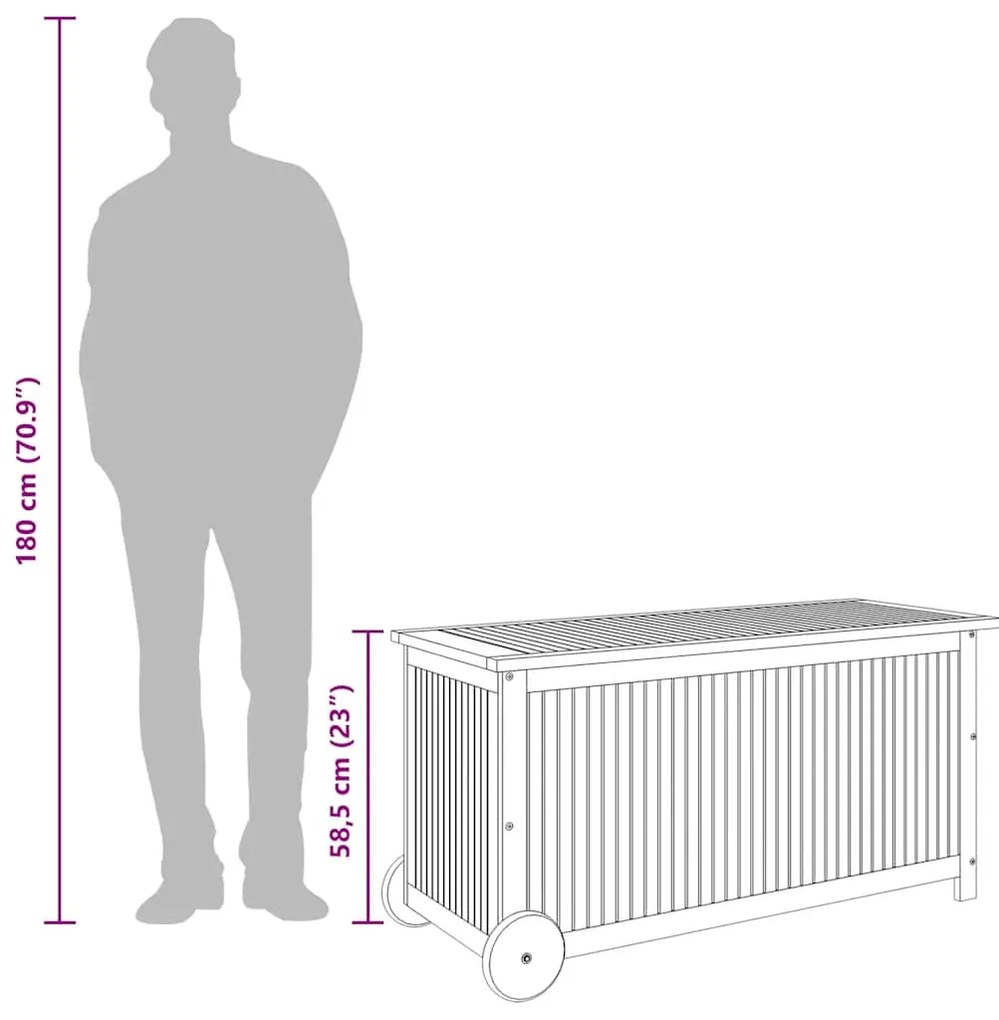 tömör akácfa kerti tárolóláda kerekekkel 113 x 50 x 58 cm