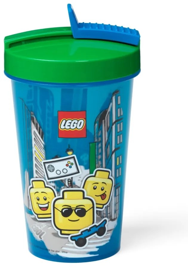 Iconic kék pohár zöld fedéllel és szívószállal, 500 ml - LEGO®