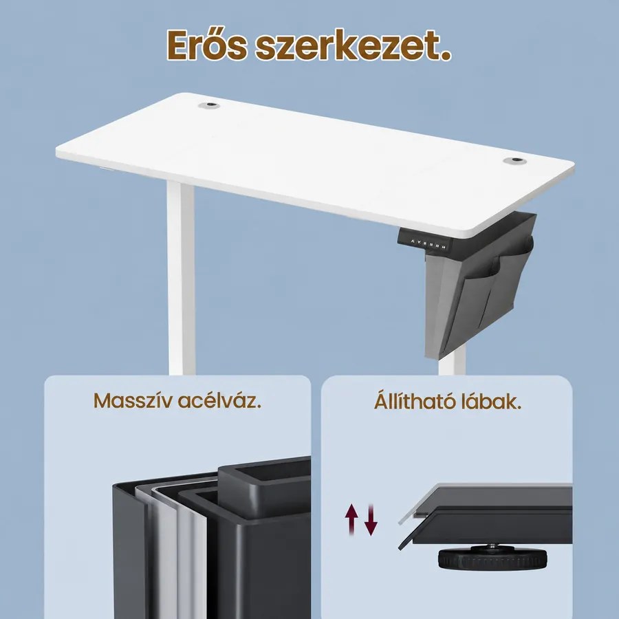 Állítható elektromos íróasztal 4 memória magassággal, 120x60cm, fehér