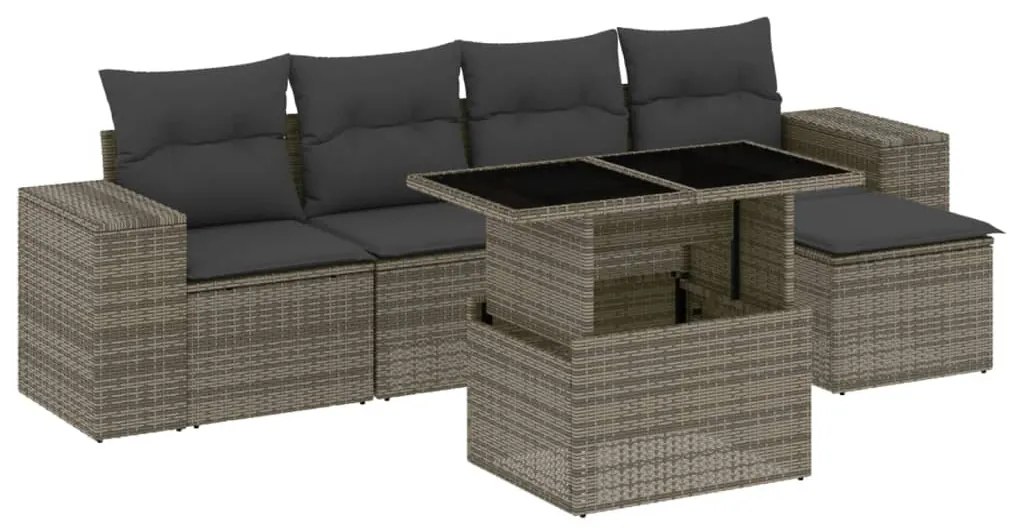 6 részes szürke polyrattan kerti ülőgarnitúra párnákkal