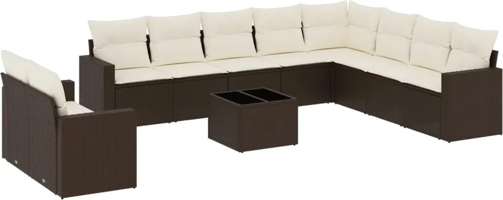 vidaXL 11 részes barna polyrattan kerti ülőgarnitúra párnákkal