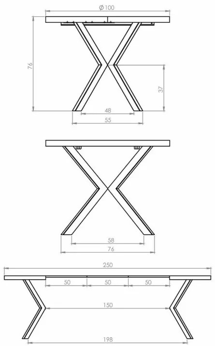 Peroni bővíthető étkezőasztal dió / fekete 100-250 cm