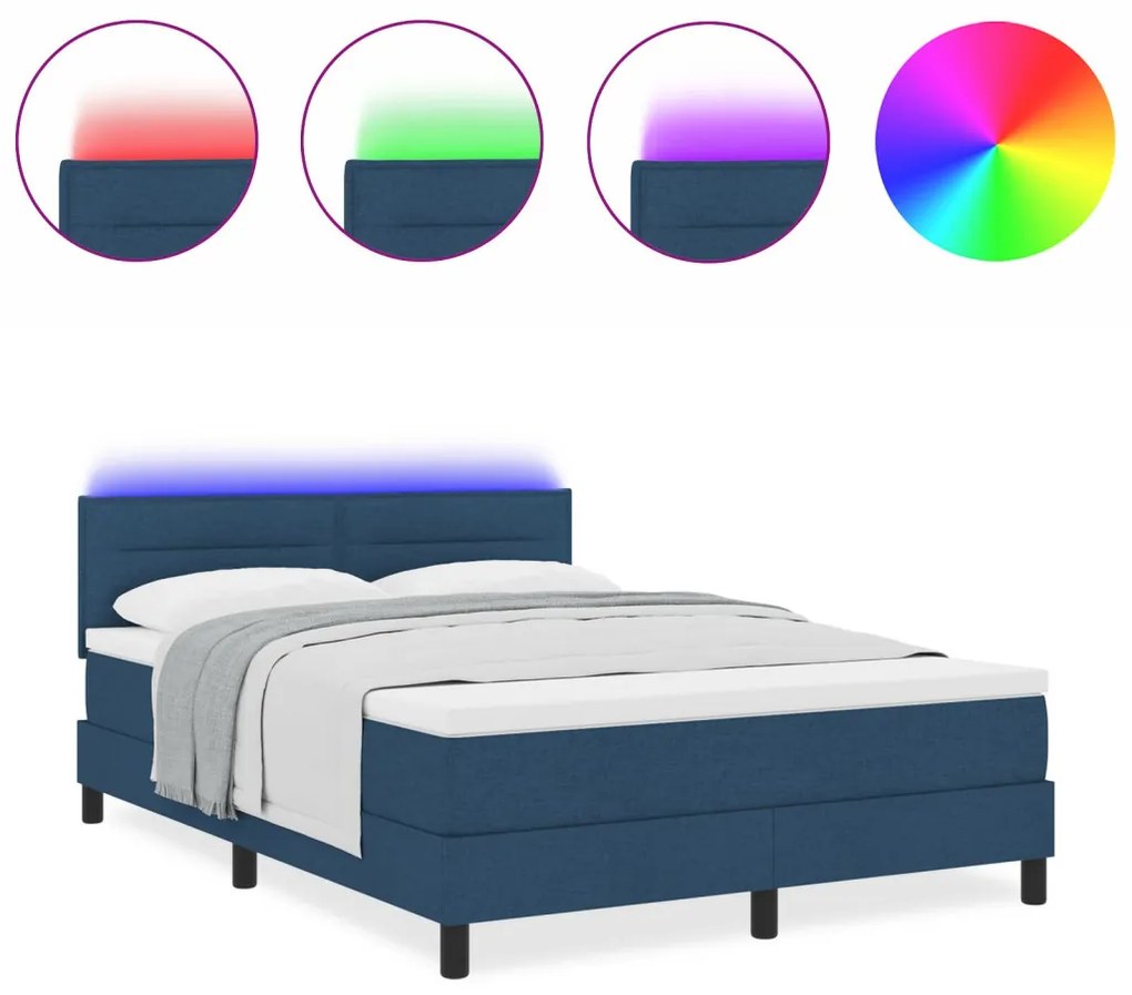 vidaXL Boxspring Ágy Mattal és LED Kék 160x200 cm Szövet