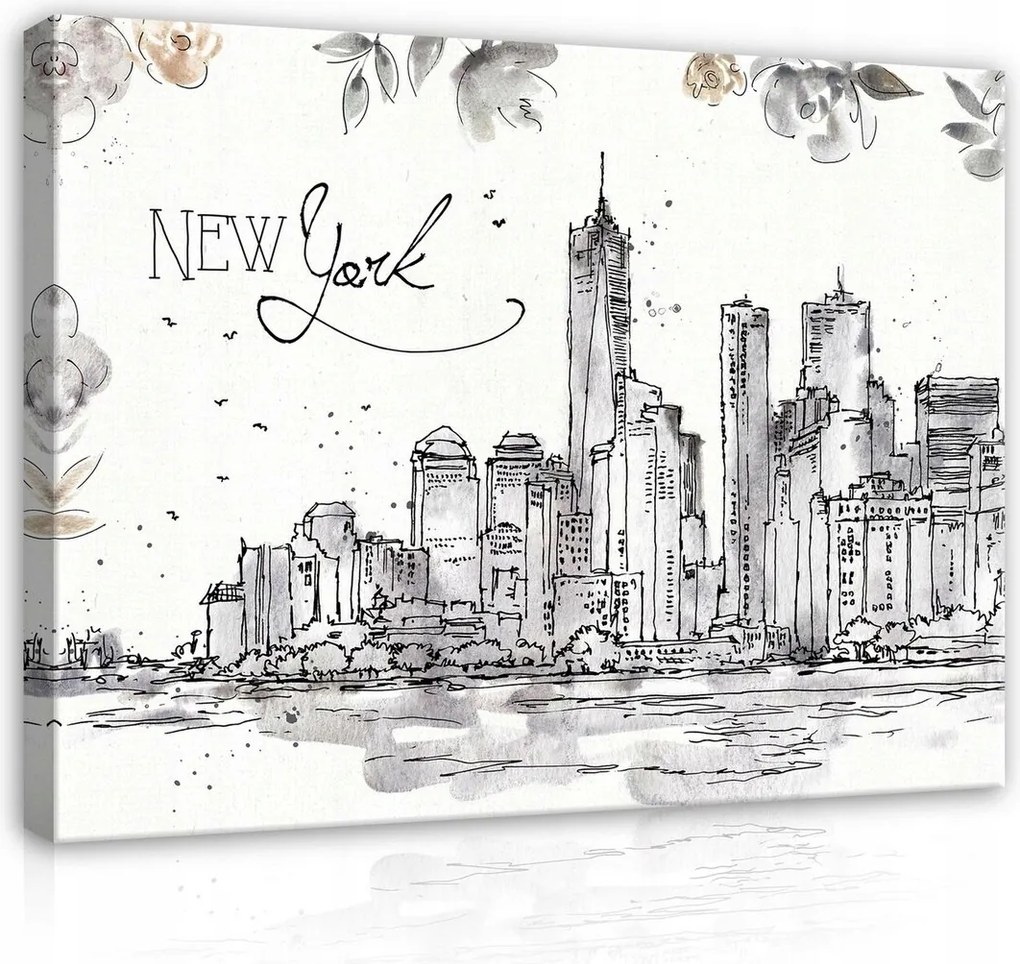 Vászonkép 100x75 New York város felhőkarcolók vázlat akvarell grafika