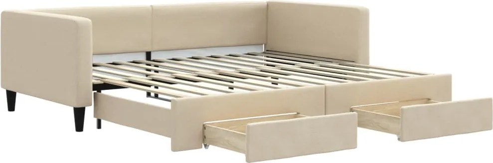 vidaXL krémszínű kihúzható szövet heverő fiókkal 100x200 cm