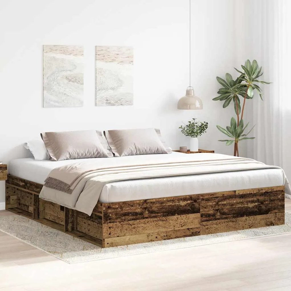 antik fa szerelt fa ágykeret matrac nélkül 200x200 cm