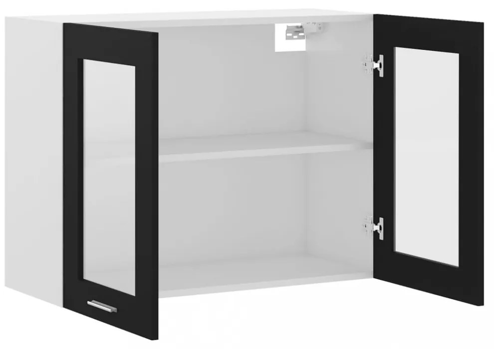 fekete szerelt fa függő üvegszekrény 80 x 31 x 60 cm