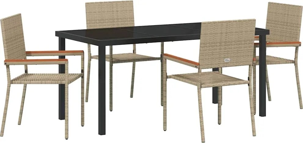 vidaXL Kert étkező szett párnával 5 pcs Bézs polirattan