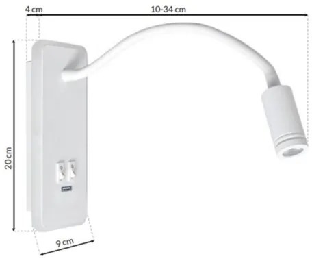 LED flexibilis fali lámpa USB-vel BASE 1xLED/8W+1xLED/2W/230V fehér