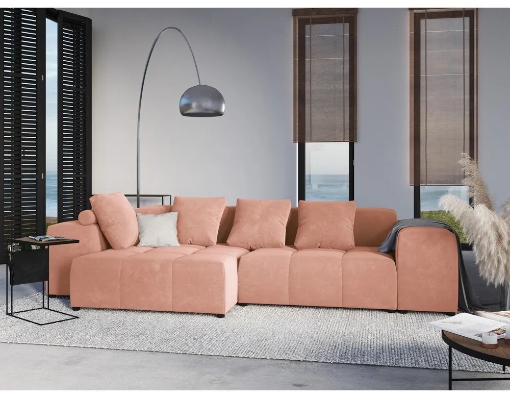 Rózsaszín bársony sarokkanapé (variálható) Rome Velvet - Cosmopolitan Design