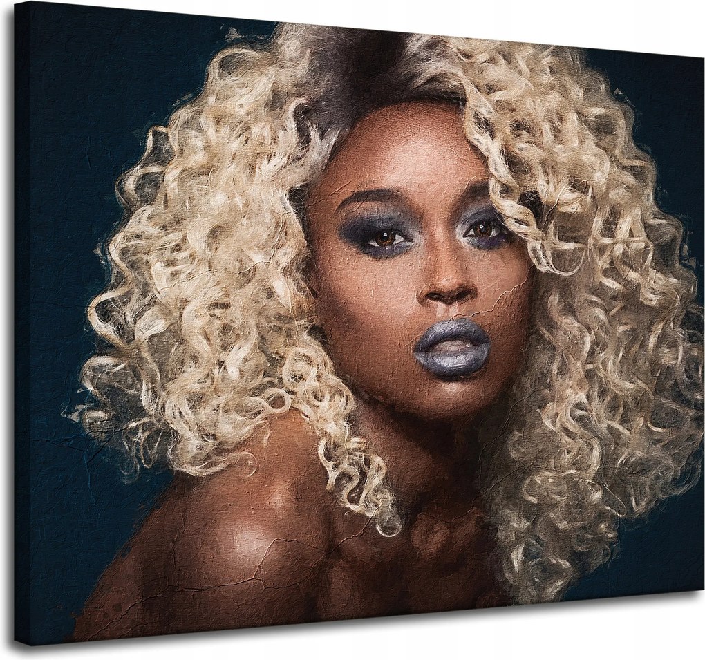 Vászonkép Fekete Nő Szőke haj Loki 100x80 cm