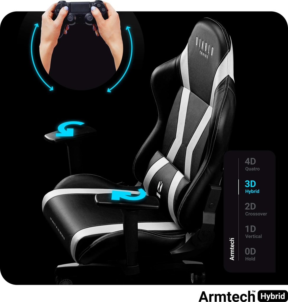 Gamer szék műbőr Normal Size, fekete-fehér: Diablo X-Horn 2.0