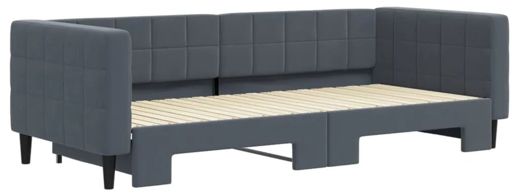 sötétszürke kihúzható bársony heverő 90 x 200 cm