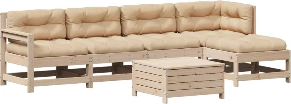 vidaXL 6 részes tömör fenyőfa kerti ülőgarnitúra párnákkal